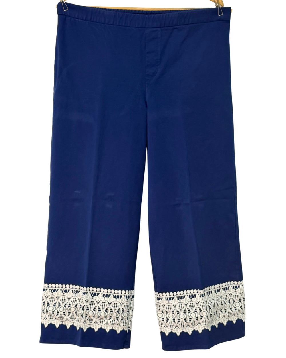 Isaac Mizrahi Live! QVC Sz 16 Wide Leg Crop Pants 25.5"L Lace Trim Navy A378231